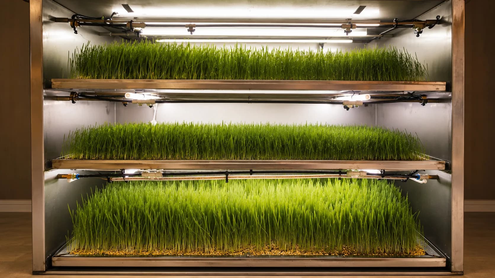 An indoor crop trial under controlled growing conditions.